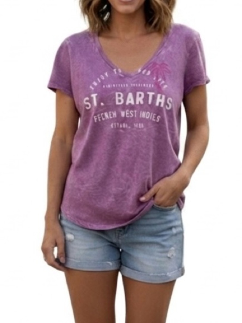 NWOT St. Barths Purple Graphic Tee